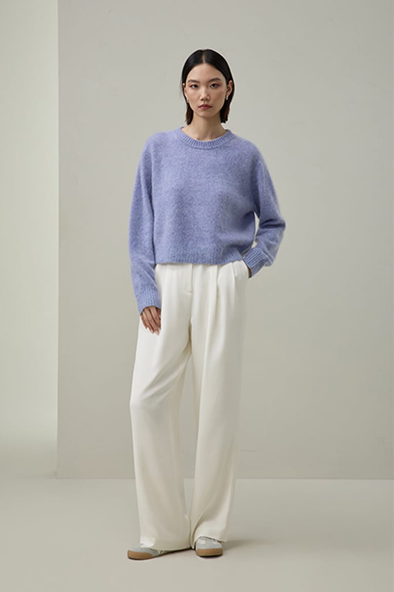 Brushed Seamless Two-Tone Cashmere Sweater
