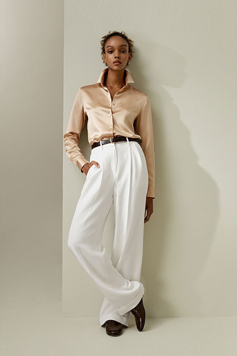 Spread Collar Silk Shirt