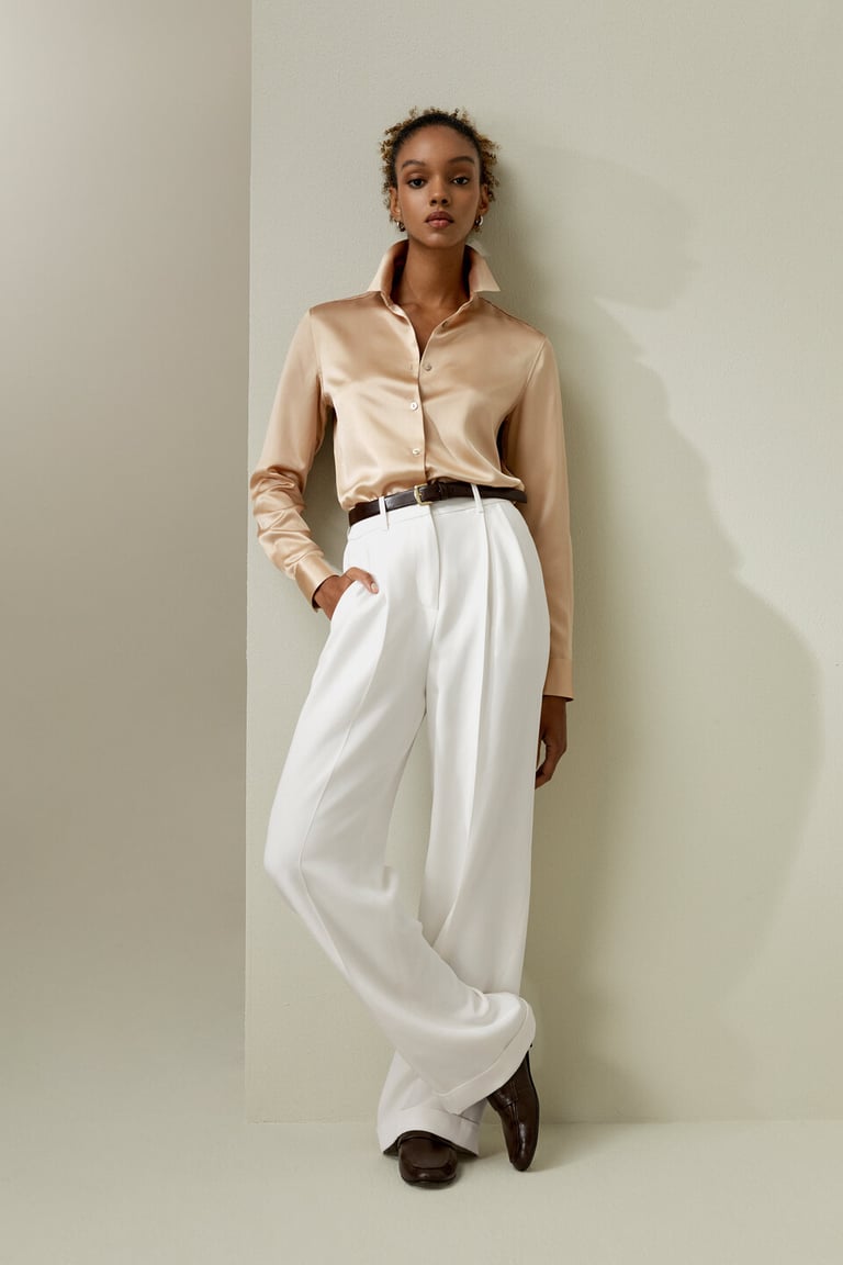 Spread Collar Silk Shirt