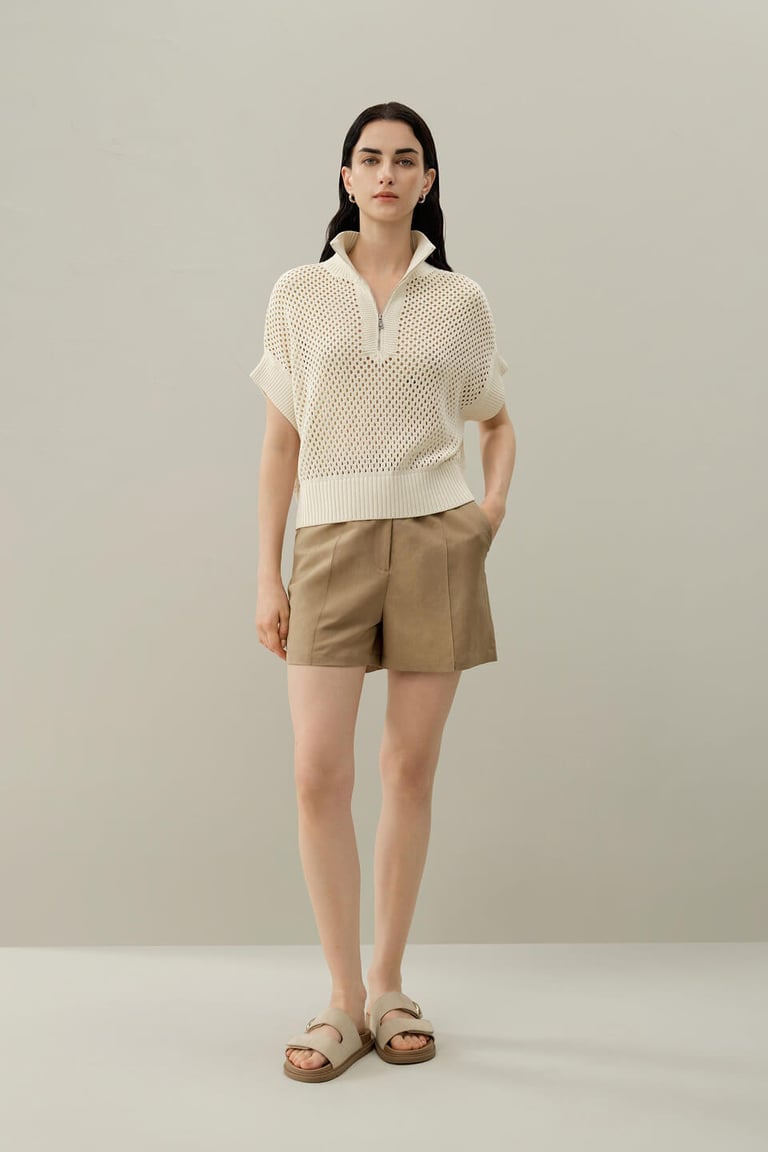 Toscana Pointelle Knit Half-Zip Sweater