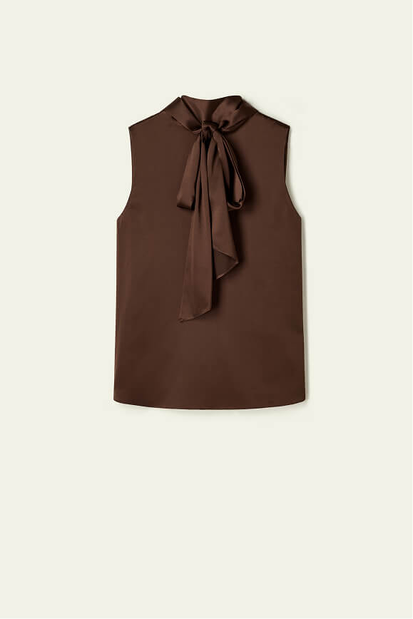 Sleeveless Tie-Neck Silk Blouse