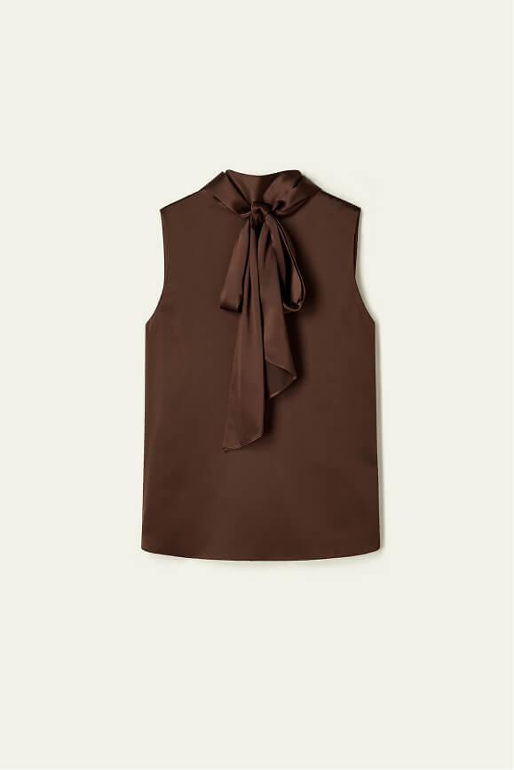 Sleeveless Tie-Neck Silk Blouse