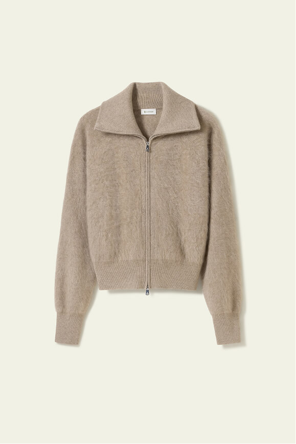 Brushed Cashmere Zip-Up Cardigan