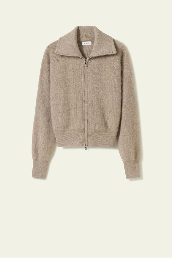 Brushed Cashmere Zip-Up Cardigan