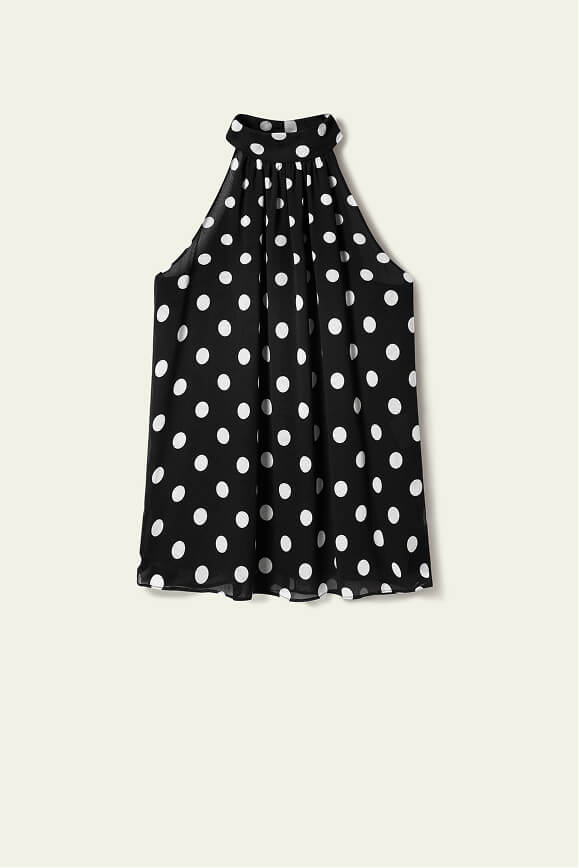Convertible Silk Georgette Polka Dot Top