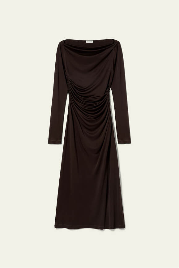 Elegant Silk Jersey Rouched Midi Dress