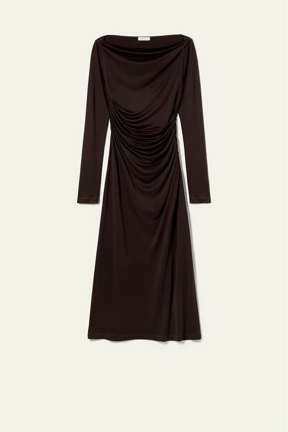 Elegant Silk Jersey Rouched Midi Dress