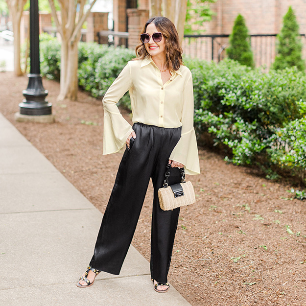 Citron silk satin relaxed Pants