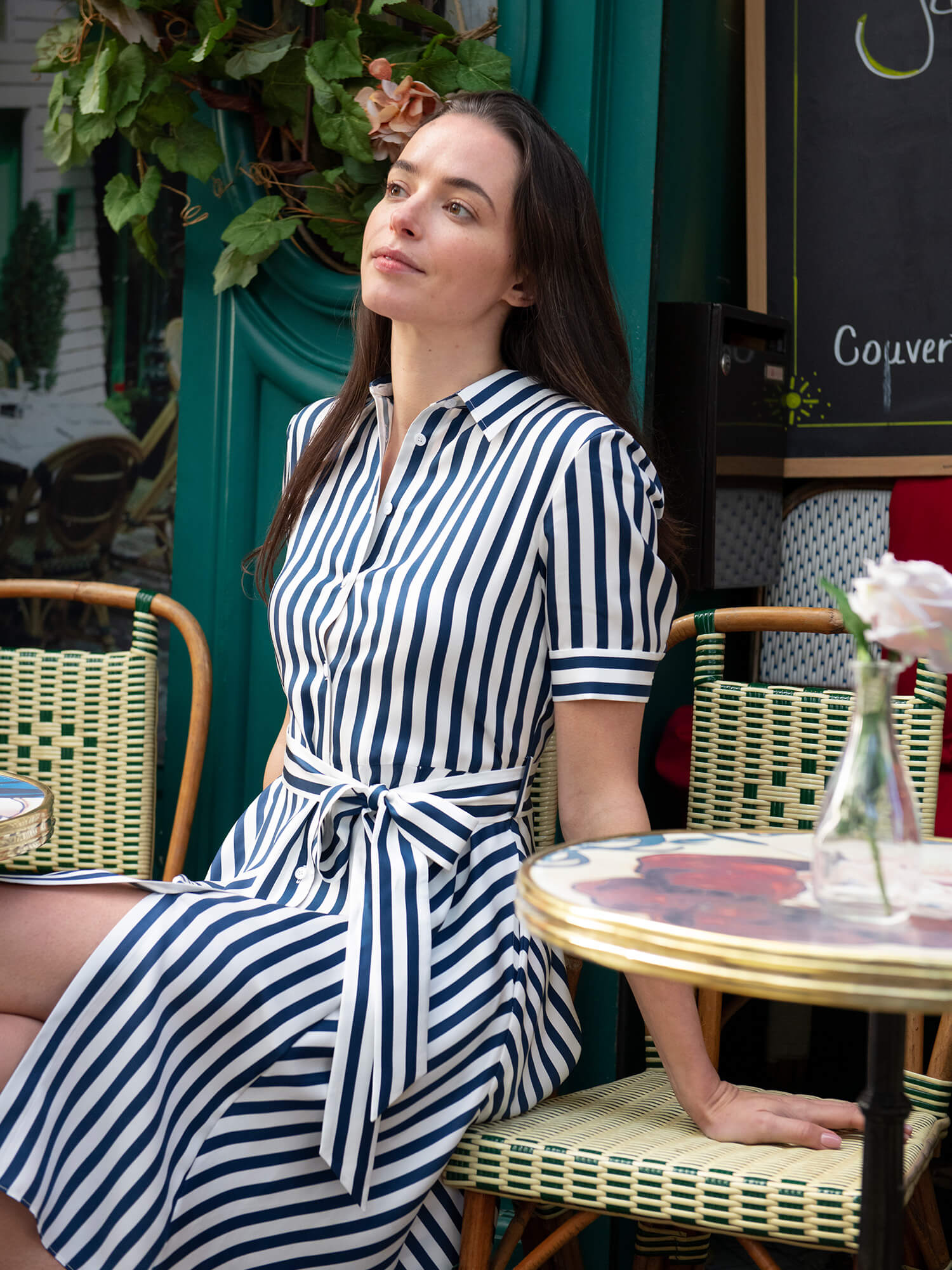 Amalfi Stripe Silk Shirtdress with Belt