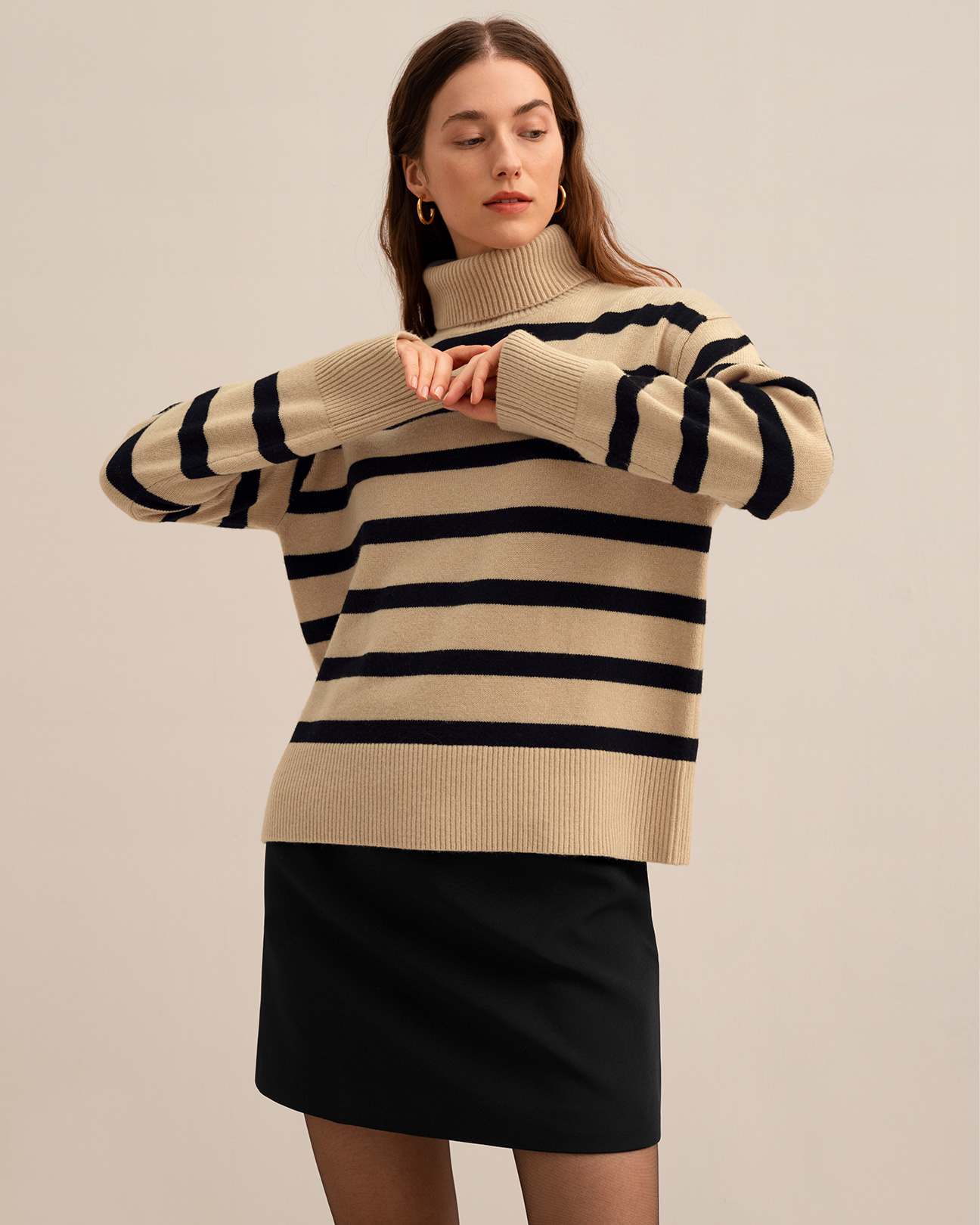 Tarra Stripe Sweater - Stylish Women's Striped Wool Turtleneck Sweater